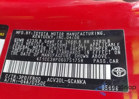 2006 Toyota Camry Solara Se из США, поврежденный, VIN 4T1CE38P06U751758